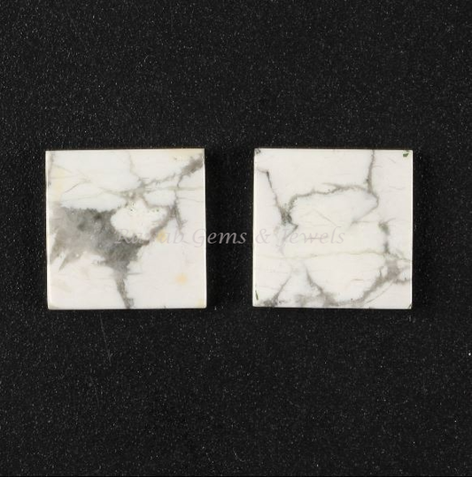 Natural White Howlite Square Shape Flat Gemstone, Loose Beads Gemstone For Matching Jewelry Making, Pair Stone For Pair Jewelry 2 Pcs Set