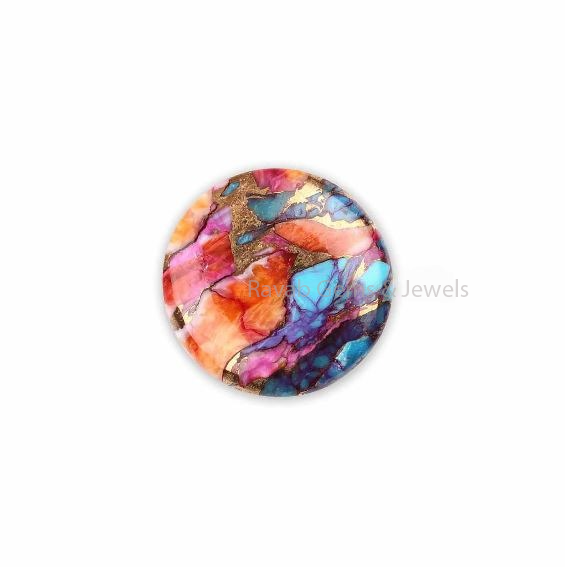 Purple & Orange Spiny Mix Oyster Copper Turquoise Round 5mm to 20mm Cabochon Calibrated Loose Gemstone, Semi Precious Stone, For Jewelry 1pc