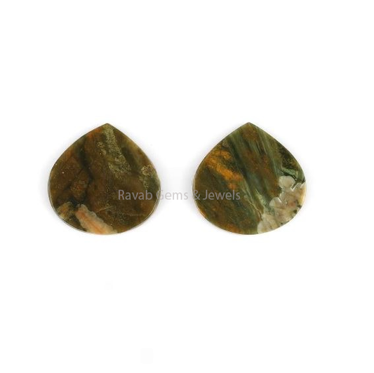 Green Rhyolite Shape Both Side Flat Natural Gemstone, Calibrated Stones, Best Quality Stone Of Jewelry Earring, Ring Making 2 Pcs Set