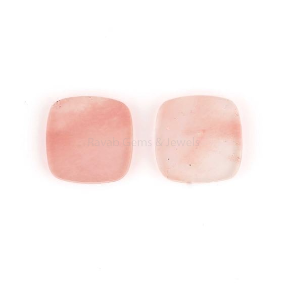 Pink Cherry Quartz Cushion Shape Gemstone Loose Beads for Jewelry 8-16mm Set of 2 Semi Precious Flat Stone