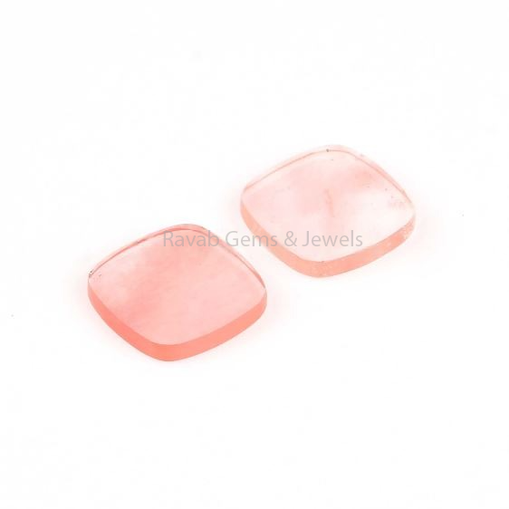 Pink Cherry Quartz Cushion Shape Gemstone Loose Beads for Jewelry 8-16mm Set of 2 Semi Precious Flat Stone