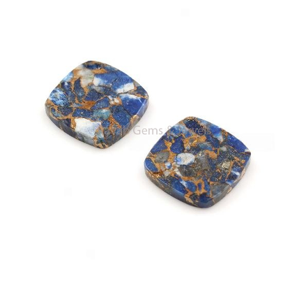 Copper Lapis Lazuli Cushion Flat Gemstone For Jewelry Making | Calibrated Loose Beads Stone For Jewelry 2 Pcs 12mm And All Sizes Available