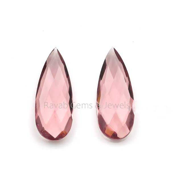 10x25mm Morganite Quartz Long Pear Shape Faceted Briolette Gemstone, Loose Beads Calibrated Stone For Matching Earrings 2 Pcs Set All Sizes