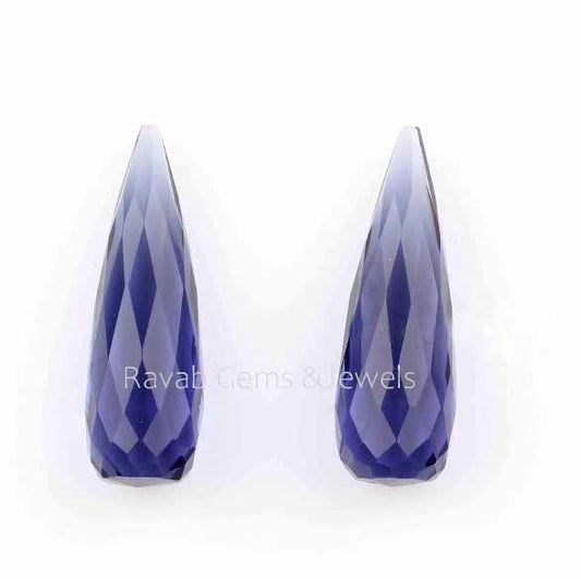 8x30mm Iolite Quartz Pear Shape Drop Gemstone, Faceted Calibrated Long Teardrop Stone, Loose Beads For Jewelry Earring Making 2 Pcs Set