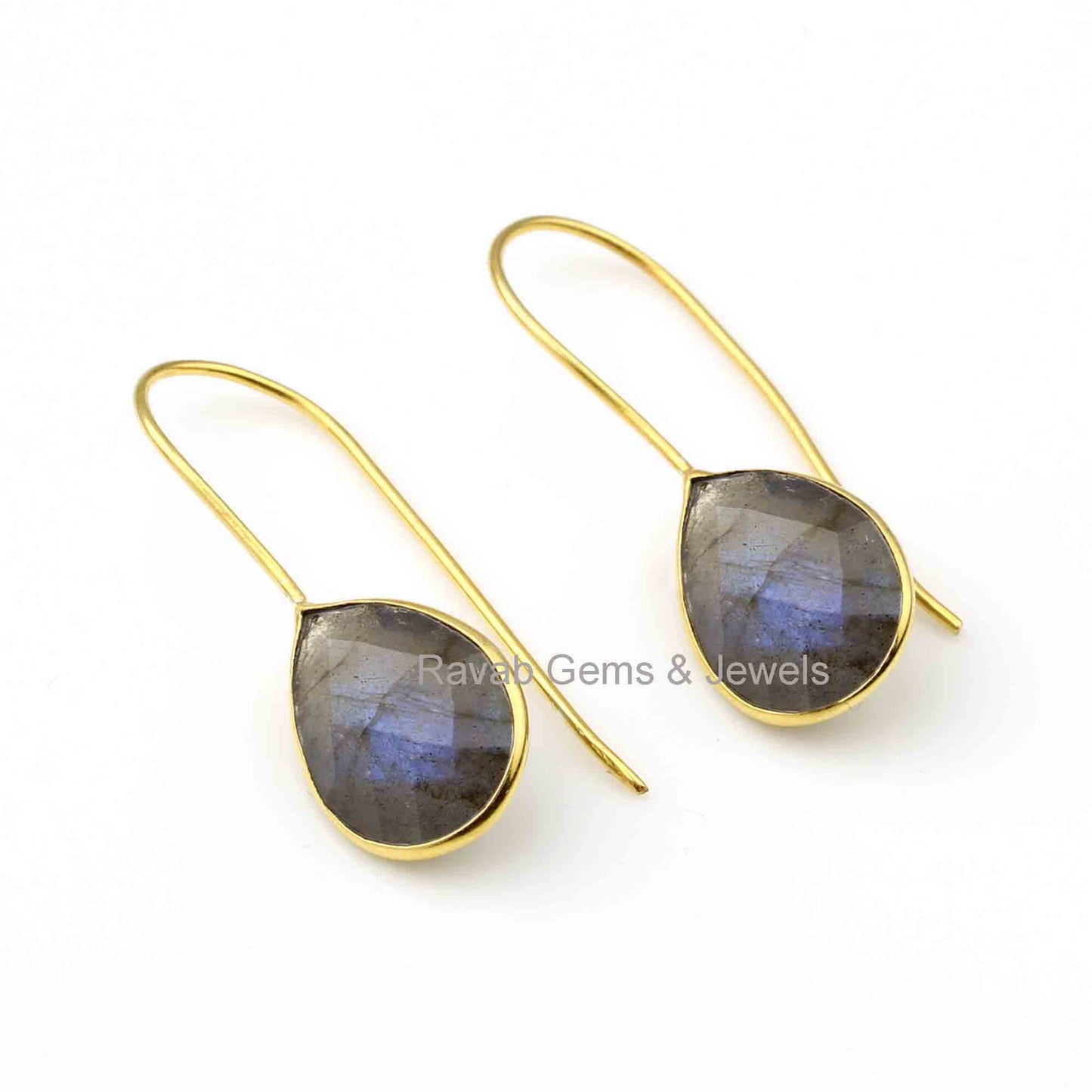 Blue Fire Labradorite Faceted Pear Dangle Gemstone, 12x16mm 925 Sterling Silver Gold Plated Earrings, Engagement Jewelry Earring Gifted