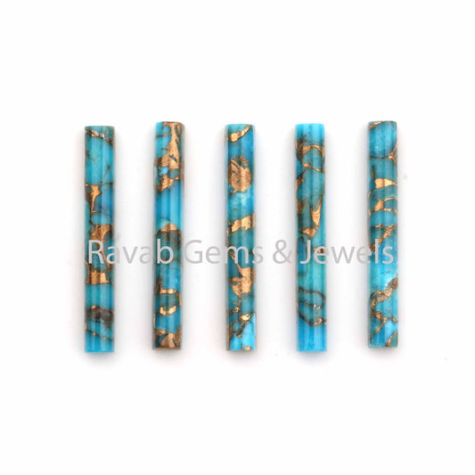 4x30mm Blue Copper Turquoise Long Rectangle Pencil Shape Gemstone, Calbrated Smooth Half Cylinder Cut For Jewelry Earring Making 2 Pcs Set