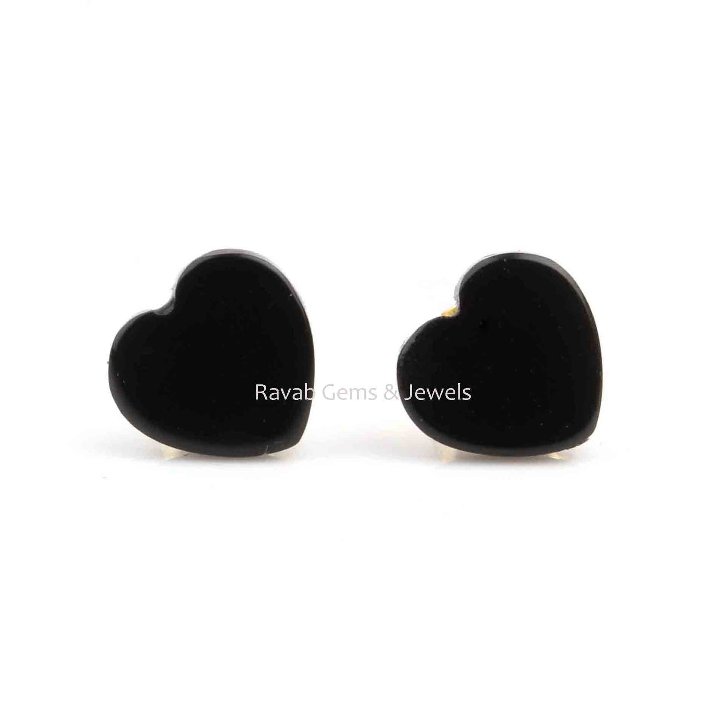 Black Onyx Heart Shape Gemstone Stud Earrings, 925 Sterling Silver Gold Plated Studs, Smooth Flat Calibrated Stone Earrings For Love Gifted