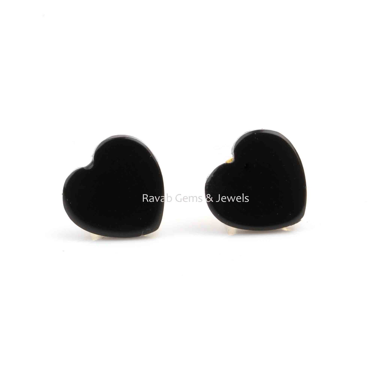 Black Onyx Heart Shape Gemstone Stud Earrings, 925 Sterling Silver Gold Plated Studs, Smooth Flat Calibrated Stone Earrings For Love Gifted