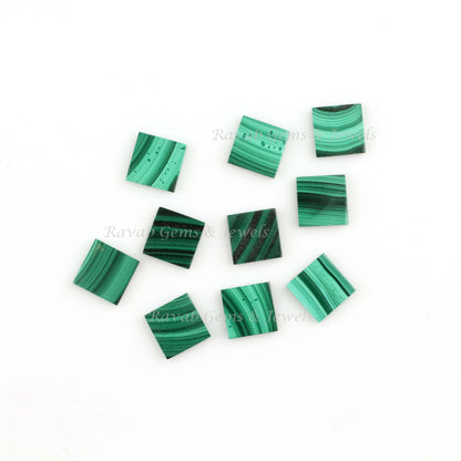 Natural Green Malachite Square Flat Gemstone for Jewelry, Loose Beads Stone For Jewelry Making Stone 12mm 5 Pcs Set, All Sizes Available