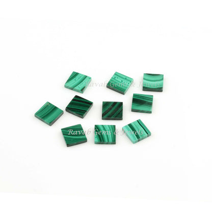 Natural Green Malachite Square Flat Gemstone for Jewelry, Loose Beads Stone For Jewelry Making Stone 12mm 5 Pcs Set, All Sizes Available