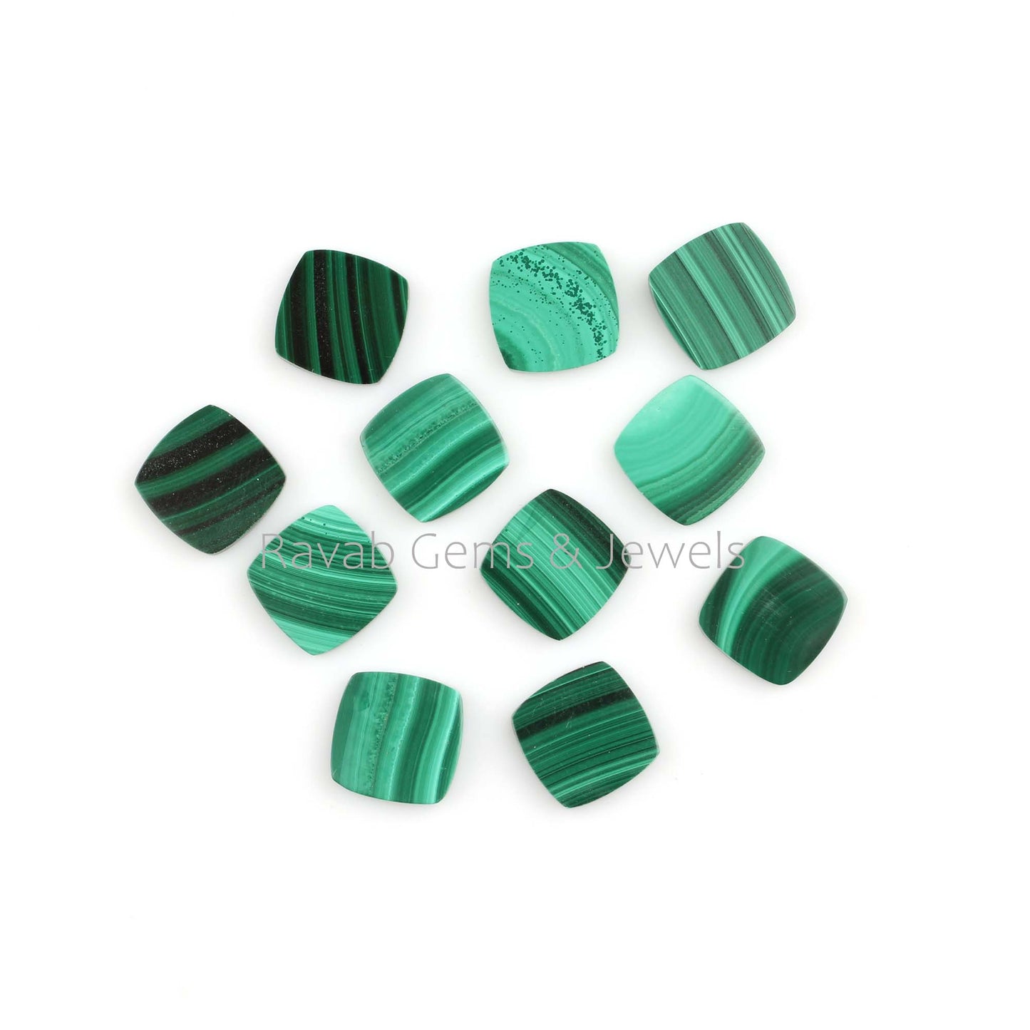 10 Pc Natural Malachite, Cushion Shape, Both Side Flat, 12x12 mm, Semi Precious Stone, Jewelry Making, Earring, Pendant, All Sizes Available