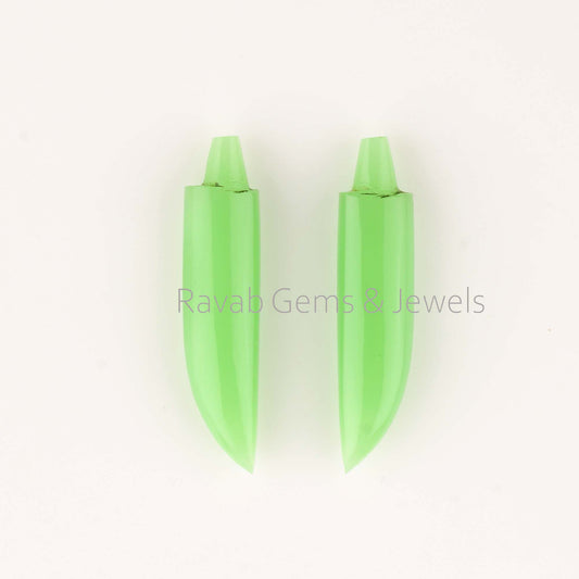 7x30mm Chrysoprase Chalcedony Gemstone New Sword Shape Gemstone, Smooth Briolette Stone For Jewelry Earring Pendant Making - 2 Pcs Set