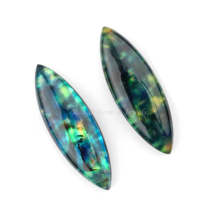 Green Ammolite Quartz Marquise Smooth Cabochons Gemstone, Loose Beads Calibrated Stone For Fancy Jewelry Earring Making 2 Pcs Set 8x25mm