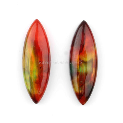 Orange Ammolite Quartz Marquise 8x25mm Smooth Cabochons Gemstone, Orange Ammolite Quartz gemstone pendant, earring making beads 2 pcs set