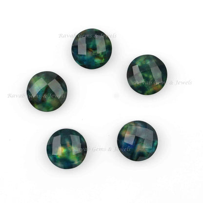 Green Ammolite Quartz Round Faceted Cabochons Gemstone | Loose Beads Calibrated Semi Precious Stone For Jewelry 5 Pcs Set 8-16mm