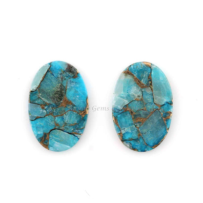 Blue Copper Turquoise Oval Shape 12x19mm Flat Gemstone, Calibrated Stones For Jewelry Making, Best Quality Stone For Earrings 2 Pcs Set