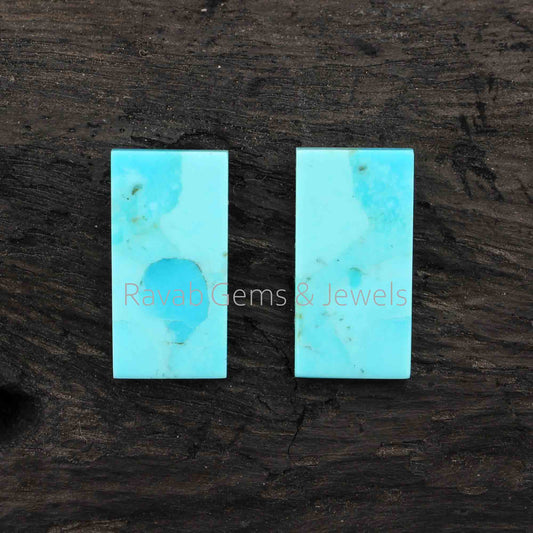 8x16mm Natural Arizona Turquoise Rectangle Shape Flat Smooth Gemstone, Loose Beads Calibrated Semi Precious Stone For Jewelry 2 Pcs Set