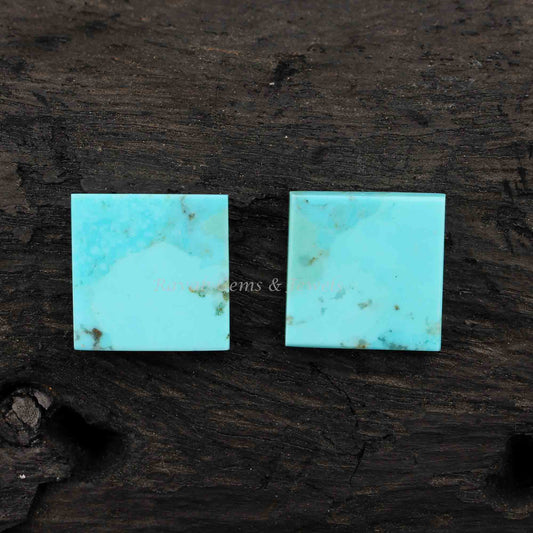 Natural Arizona Turquoise Square shape 12mm Flat cabochon Gemstone, Arizona Turquoise ring, pendant, earrings, jewelry making beads 2 pc set