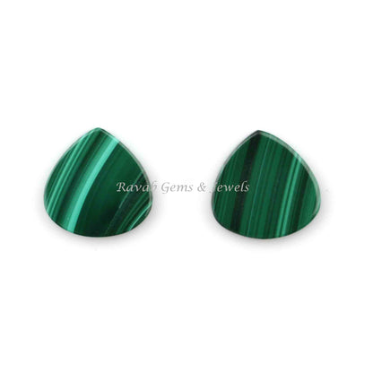 Natural Malachite Heart shape 12mm Flat Gemstone for jewelry making, Natural Malachite, Malachite pendant, earrings making beads 2 pc set