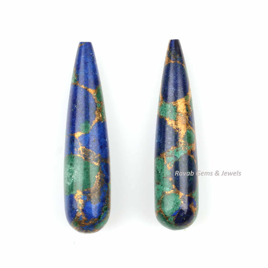 9x30mm Azurite Malachite Copper long pear shape Drops, Smooth Briolette Gemstone , Calibrated Stone Jewelry Making Earrings- 2 pcs set