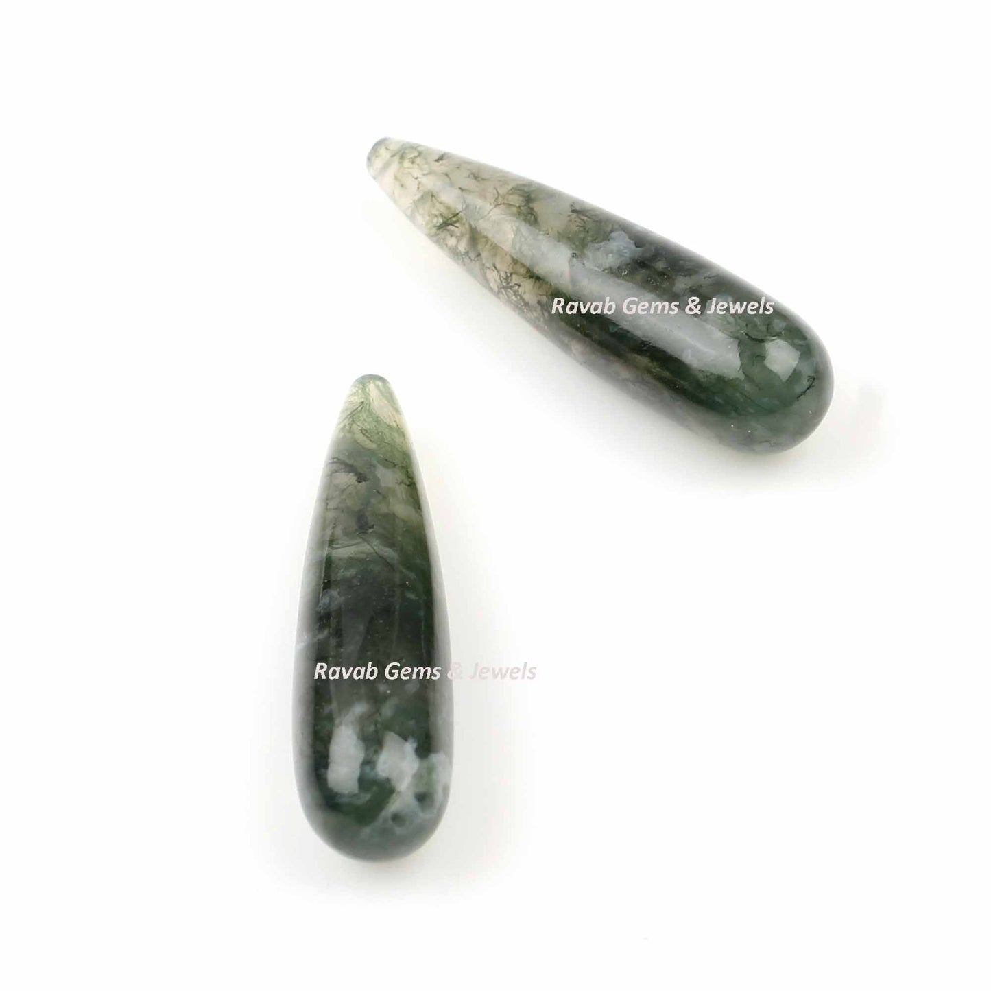 Natural Moss Agate Drops Smooth Gemstone, Calibrated Loose Beads Long Teardrop Semi Precious Stone For Jewelry Earring 8x30mm 2 Pcs Set