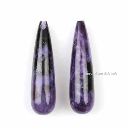 Natural Charoite Gemstone Drops Smooth Gemstone, Calibrated Teardrops Stones For Earring- Wholesale Rate 9x30mm 2 Pcs Set For Gifted