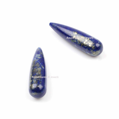 Natural Lapis Lazuli Drops Smooth Gemstone, Loose Beads Calibrated Semi Precious Stone, Long Teardrop Earring Stones 9x30mm 2 Pcs Set