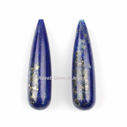 Natural Lapis Lazuli Drops Smooth Gemstone, Loose Beads Calibrated Semi Precious Stone, Long Teardrop Earring Stones 9x30mm 2 Pcs Set