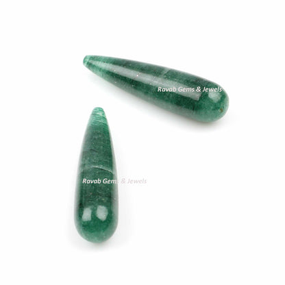 Natural Green Aventurine Long Drops Gemstone, Calibrated Smooth Teardrop Stones, Best Quality Stone For Jewelry Earring Making 9x30mm 2 Pcs