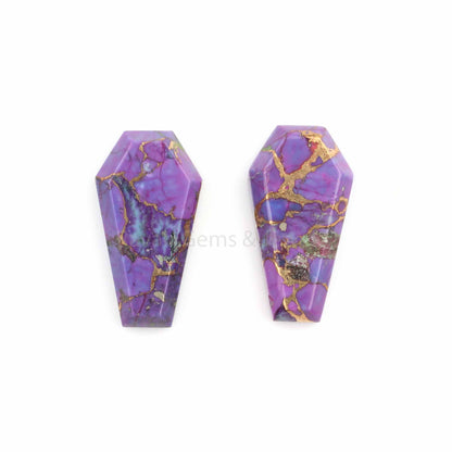 Purple Copper Turquoise Coffin Shape, 12x22mm Calibrated Smooth Cabochon Gemstone, Loose Beads Stones For Jewelry Earring Making 2 Pc Pair