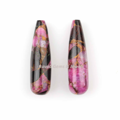 2 Pcs Set Pink & Black Copper Turquoise 9x30mm Drop Smooth Gemstone, Calibrated Teardrop For Jewelry For Earring Making, Wholesale All Sizes