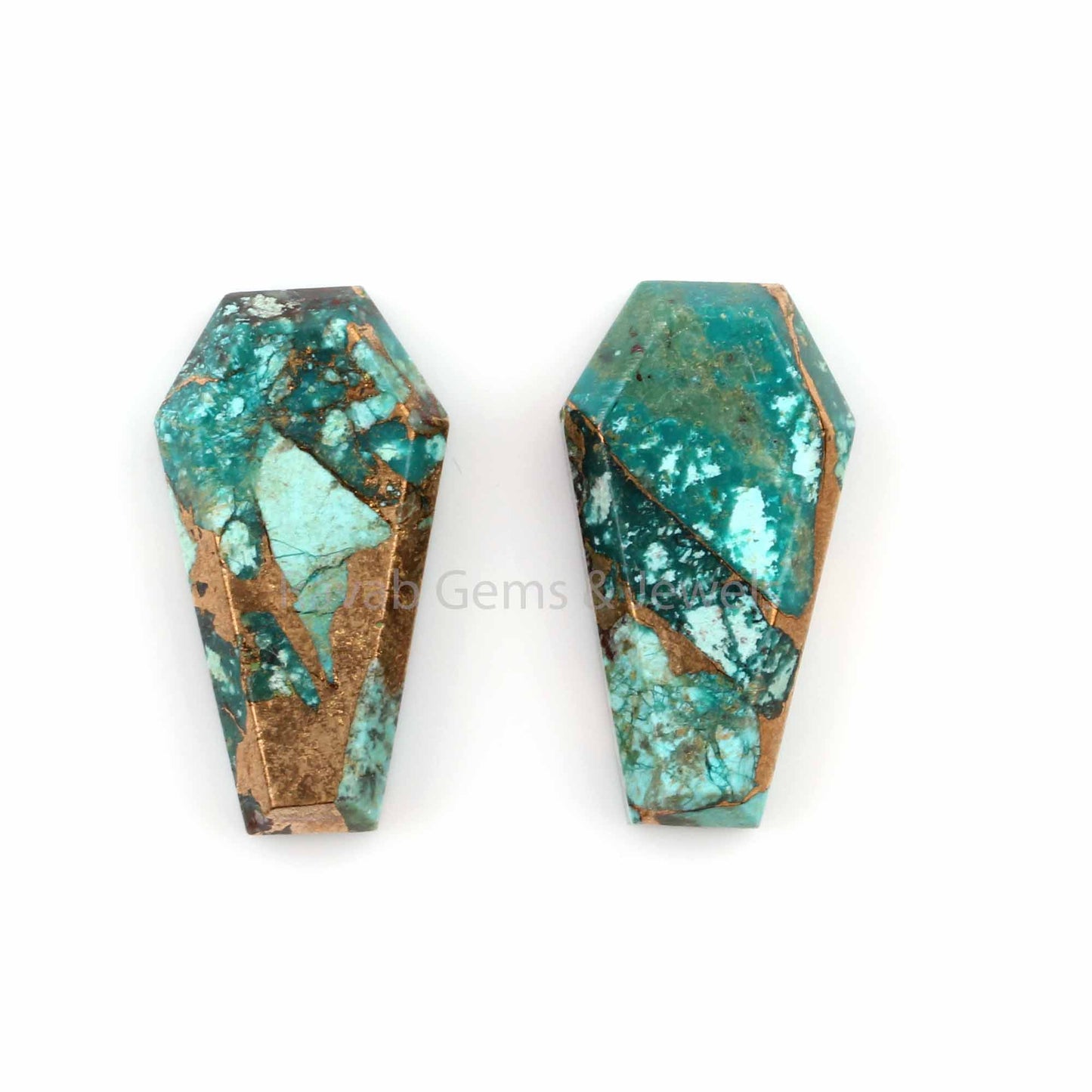 Natural Chrysocolla Copper Coffin Shape 12x22mm Flat Back Gemstone For Jewelry, Loose Beads Calibrated Stone For Matching Earrings 2 Pcs