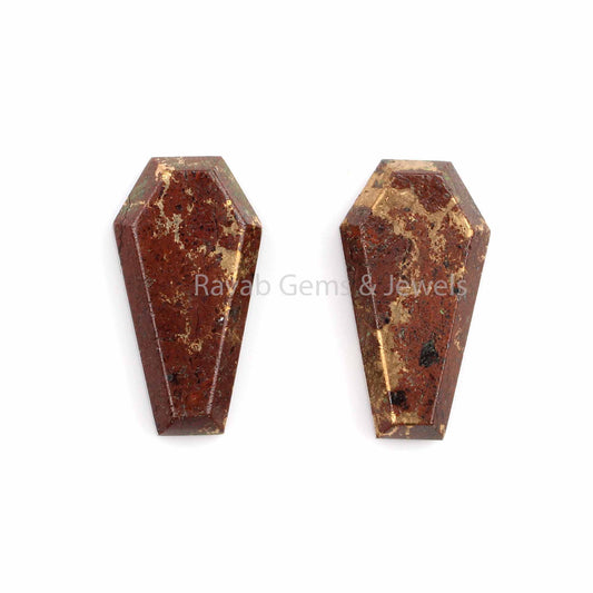 Lava Copper Coffin Shape 12x22mm Calibrated Cabochon Gemstone For Jewelry, Loose Beads Stones For DIY Jewelry Making, Earring Stones 2 Pcs