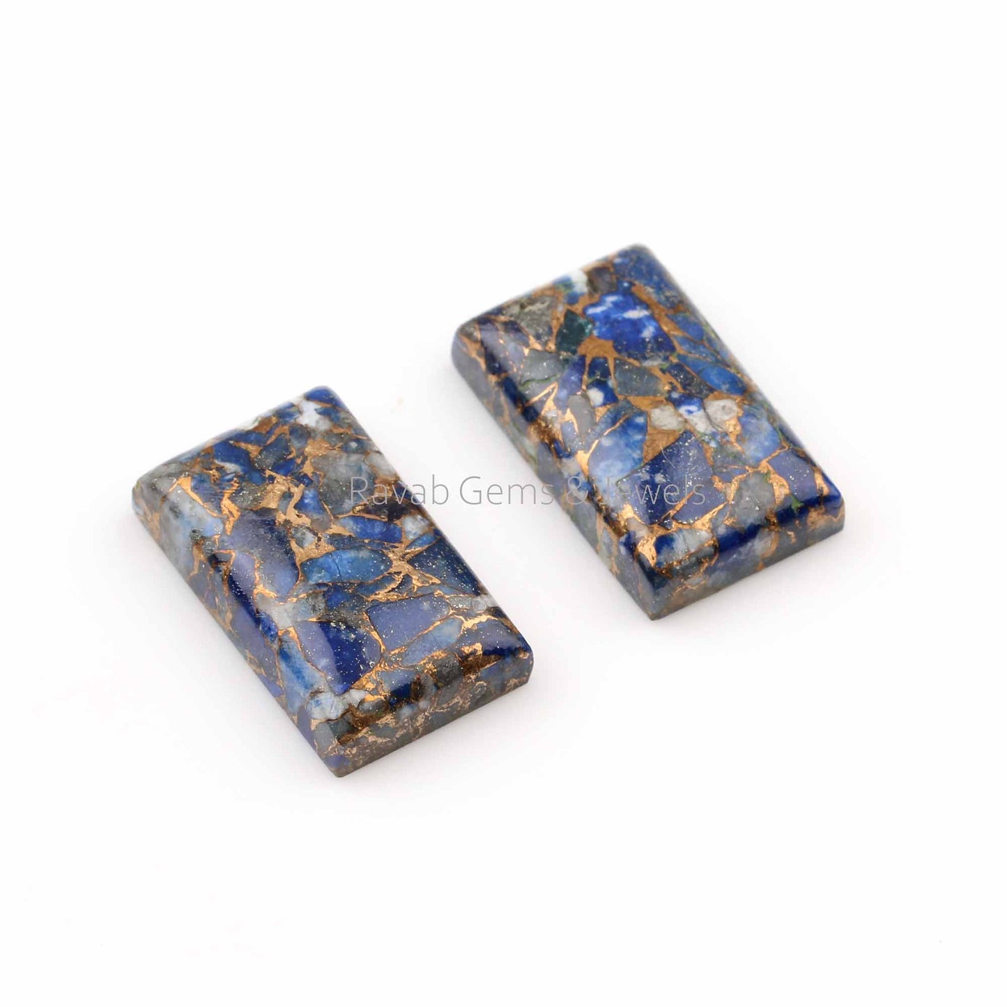 12x20mm Blue Lapis Lazuli Copper Rectangle Cabochons Gemstone| Loose Beads Calibrated Smooth Flat Back Stone For Jewelry 2 Pcs Set All Sizes