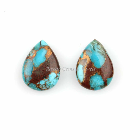 Lava Copper Turquoise 12x16mm Pear Gemstone Smooth Briolette, Calibrated Loose Beads Stone, For Bridesmaid Gifted Earring Stone -2 Pcs