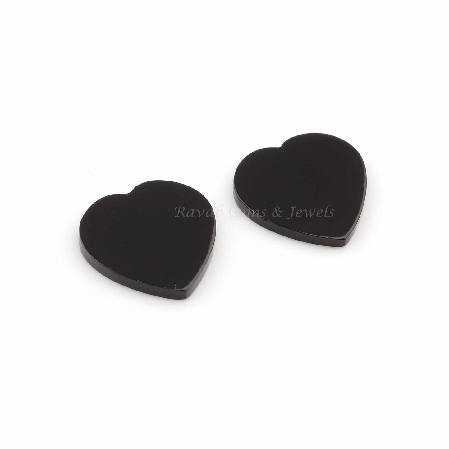 Natural Black Onyx Heart Shape Flat Smooth Gemstone For Jewelry, Black Onyx Stone For Jewelry Ring Earring Making Stone 2 Pcs Set All Sizes