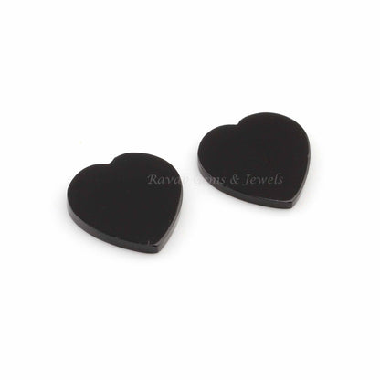 Natural Black Onyx Heart Shape Flat Smooth Gemstone For Jewelry, Black Onyx Stone For Jewelry Ring Earring Making Stone 2 Pcs Set All Sizes