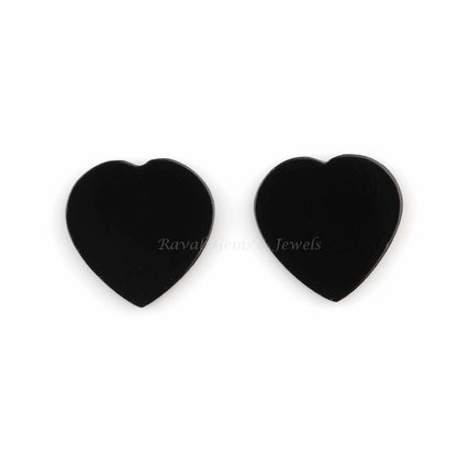 Natural Black Onyx Heart Shape Flat Smooth Gemstone For Jewelry, Black Onyx Stone For Jewelry Ring Earring Making Stone 2 Pcs Set All Sizes