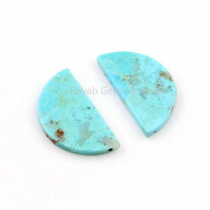 Natural Arizona Turquoise 'D' Half Moon shape 8x12mm Flat Gemstone for jewelry, Arizona Turquoise pendant, earrings making beads 2 pcs set