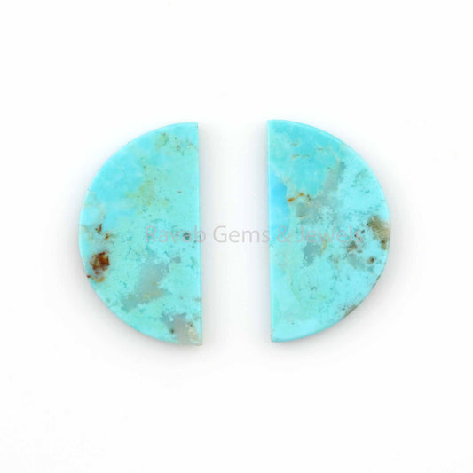 Natural Arizona Turquoise 'D' Half Moon shape 8x12mm Flat Gemstone for jewelry, Arizona Turquoise pendant, earrings making beads 2 pcs set