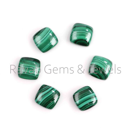 5 Pcs Natural Malachite, Cushion Cabochon, Flat Back Semi Precious Stone, Calibrated Smooth, Loose Gemstone, For Jewelry Making, 8mm-16mm