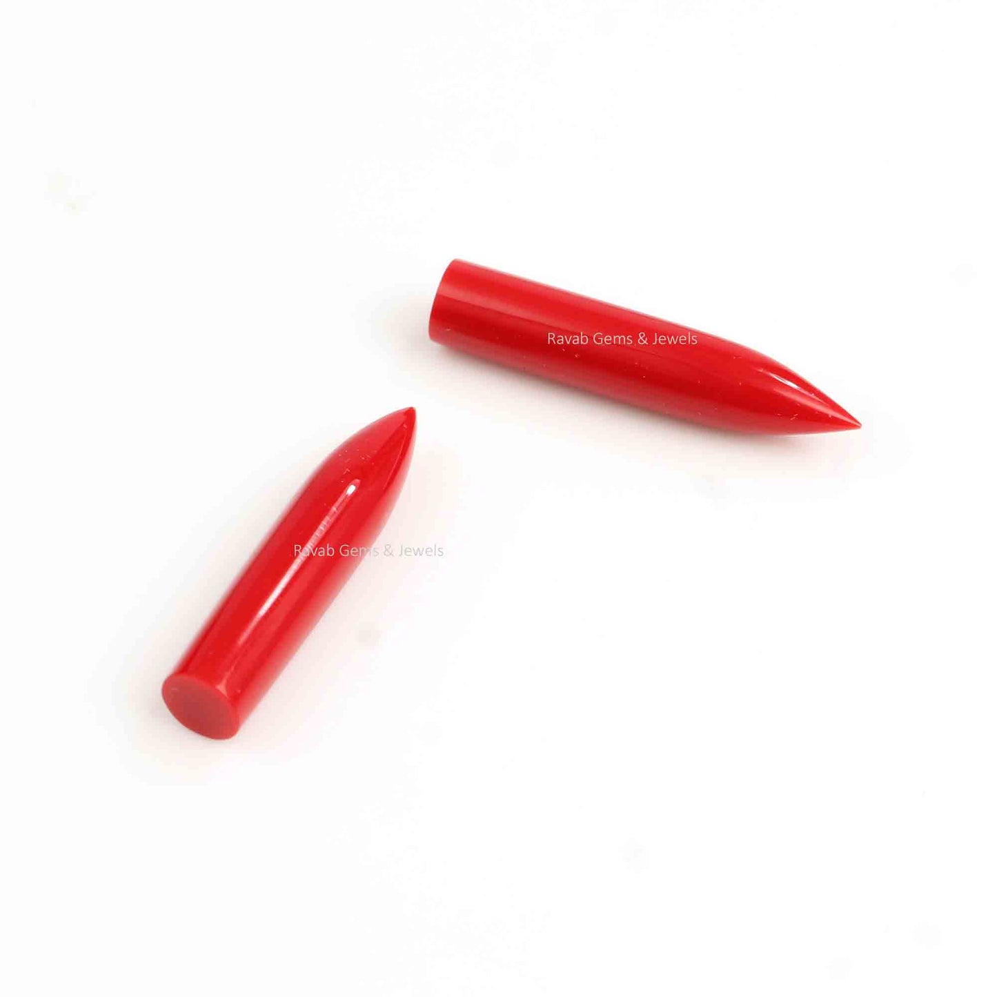 6x30mm Red Coral Long Smooth Bullet Shape Gemstone For Jewelry, Loose Beads Calibrated Stone For Fancy Jewelry Earring Making 2 Pcs