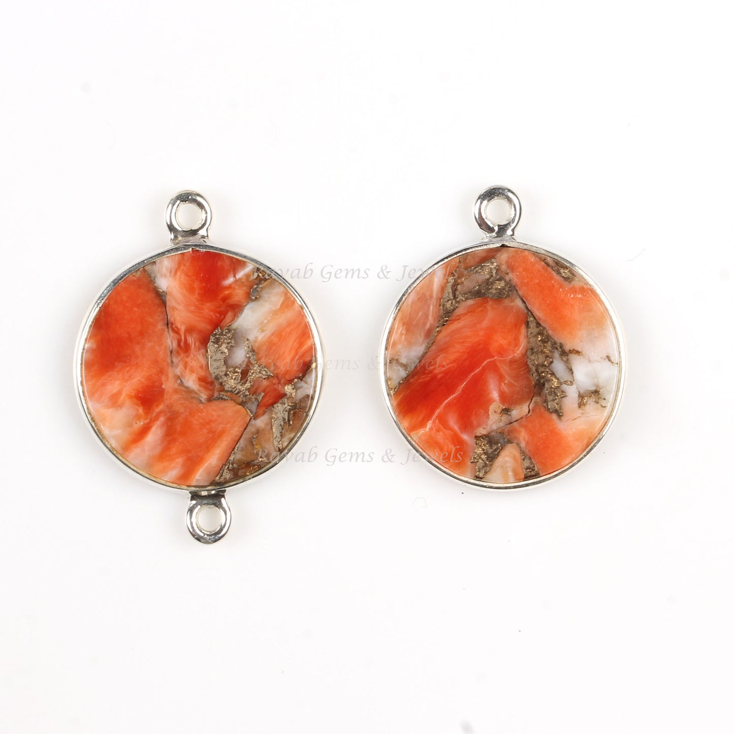 Sponge Coral Copper Round 12mm Smooth Flat Gemstone 925 Sterling Silver Charm Or Connector, Exclusive Pendant Charms ForBridesmaid 1 Pc