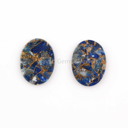 Lapis Lazuli Copper Oval Shape Smooth Flat Gemstone, Calibrated Loose Beads Stone For Matching Jewelry Making 12x19mm 2 Pcs Set All Sizes