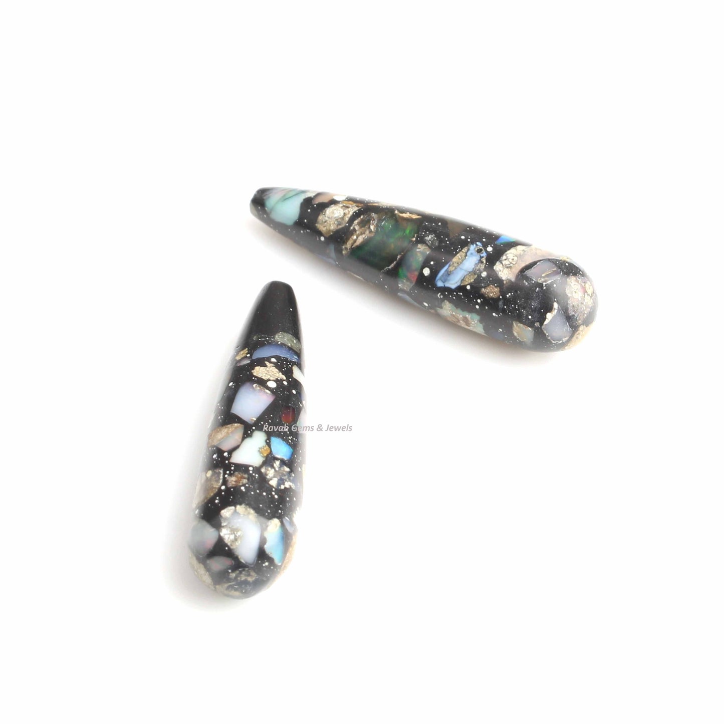 Black Ethiopian Opal Composite Copper 9x30mm Long Drops, Loose Gemstone, Calibrated Teardrop, For Matching Earrings 2 Pcs Set NEW ARRIVAL !!