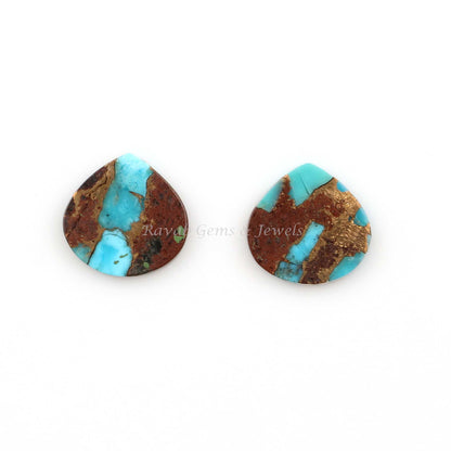 Lava Copper Turquoise Heart Shape Flat Gemstone, Loose Beads Calibrated Stone For Jewelry Earring Ring Making 12mm - 2 Pcs Set All Sizes