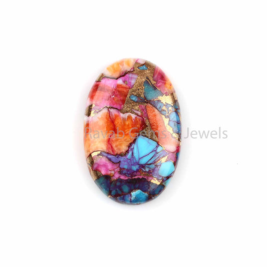 Purple & Orange Spiny Mix Oyster Copper Turquoise 5x7mm to 20x30mm Oval Shape Smooth Cabochon Loose Gemstone For Pendant, DIY Jewelry 1 Pc