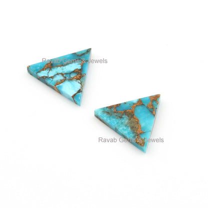 Blue Copper Turquoise Triangle Shape 12mm Smooth Flat Gemstone, Loose Beads Calibrated Semi Precious Stone For Jewelry 2 Pcs Set All Sizes