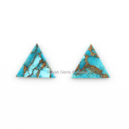 Blue Copper Turquoise Triangle Shape 12mm Smooth Flat Gemstone, Loose Beads Calibrated Semi Precious Stone For Jewelry 2 Pcs Set All Sizes