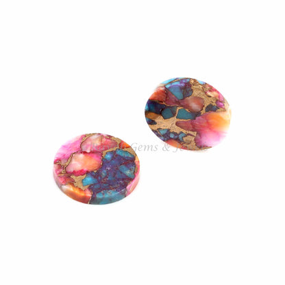 Purple And Orange Spiny Copper Oyster Turquoise Coin shape 12mm Flat Gemstone Calibrated Flat Stone, semi precious loose gemstone 2 pcs set